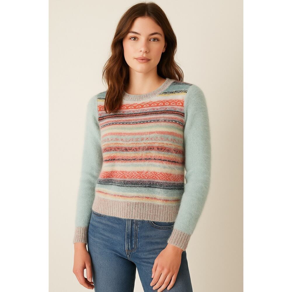 Anthropologie Knitted & Knotted Fuzzy Stripe Eyelash Sweater Pastel